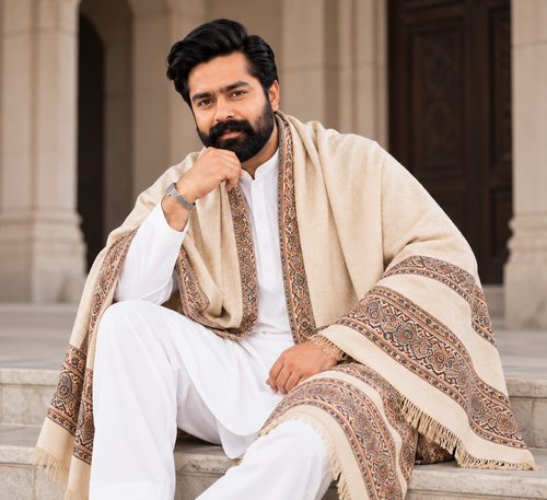 THE ECRU — Signature Ivory Shawl — worn by Saqib Khan Chadhar